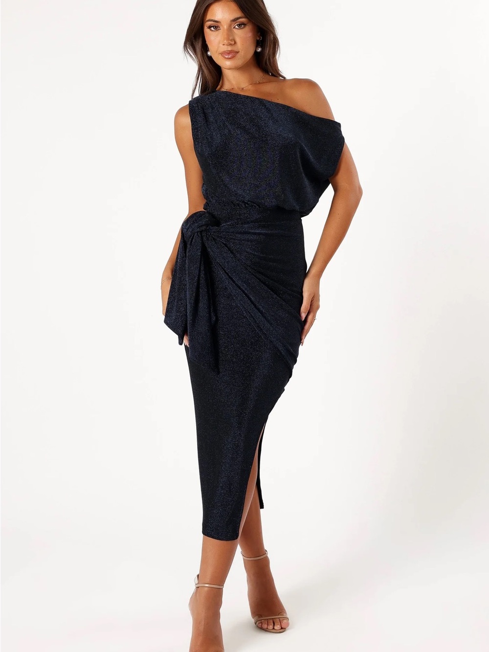 Petal & Pup Navy Santiago Off Shoulder Midi Dress